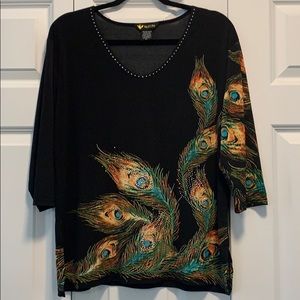 Peacock Black Valentina 3/4 Sleeve Top Size XL